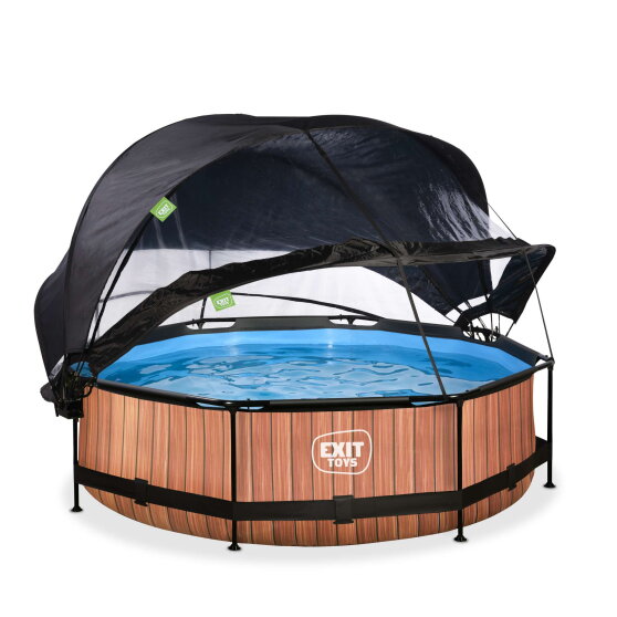 EXIT Wood pool &oslash;300x76cm with filter pump and dome and canopy - brown