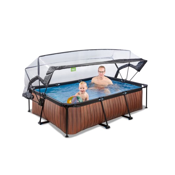 EXIT Wood pool 220x150x65cm with filter pump and dome - brown