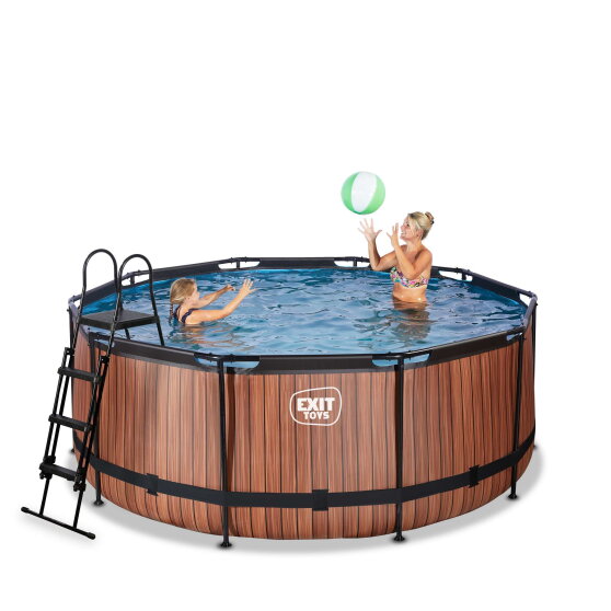 EXIT Wood pool ø360x122cm with sand filter pump - brown