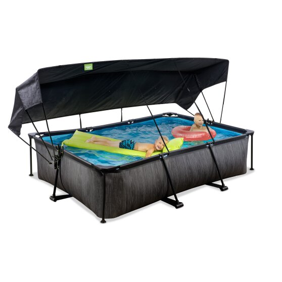 EXIT Black Wood pool 300x200x65cm with filter pump and canopy - black