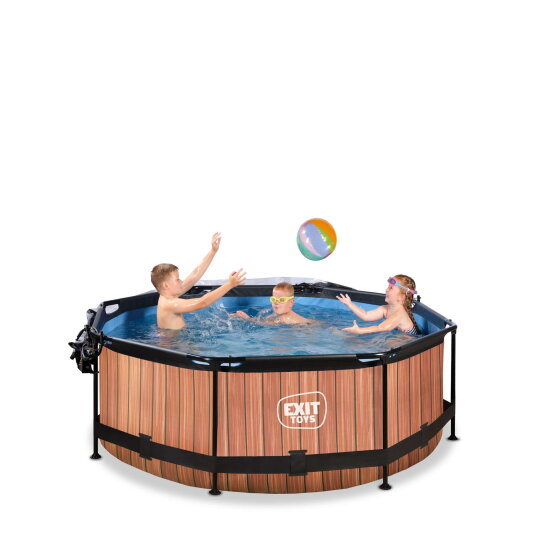 EXIT Wood pool &oslash;244x76cm with filter pump and dome - brown