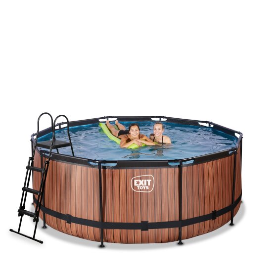 EXIT Wood pool ø360x122cm with filter pump - brown