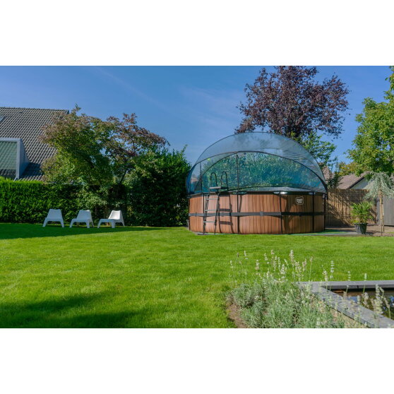 EXIT Wood pool &oslash;450x122cm with sand filter pump and dome - brown
