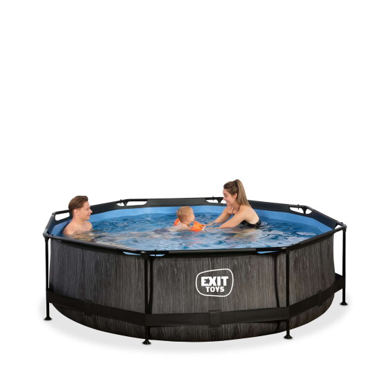 EXIT Black Wood pool &oslash;300x76cm with filter pump - black