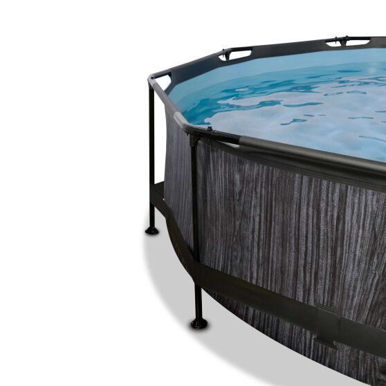 EXIT Black Wood pool &oslash;300x76cm with filter pump and dome - black