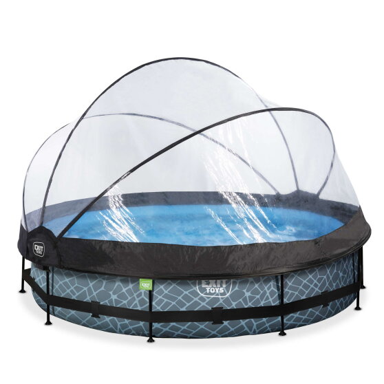 EXIT Stone pool &oslash;360x76cm with filter pump and dome - grey