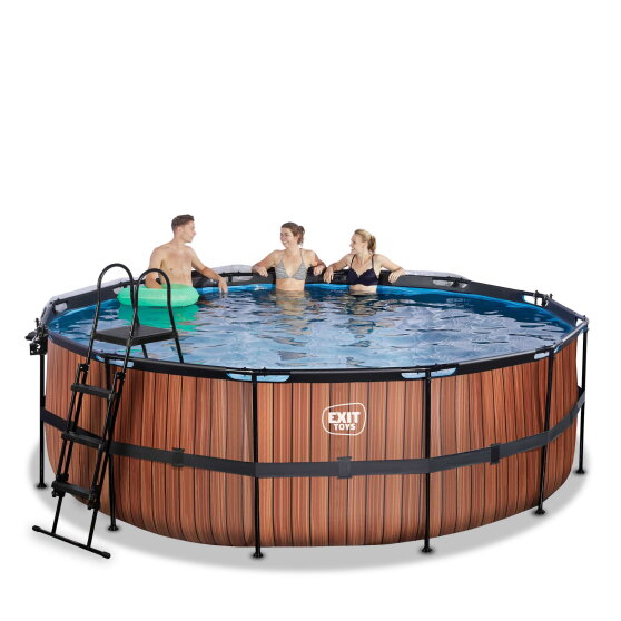 EXIT Wood pool &oslash;427x122cm with sand filter pump and dome - brown