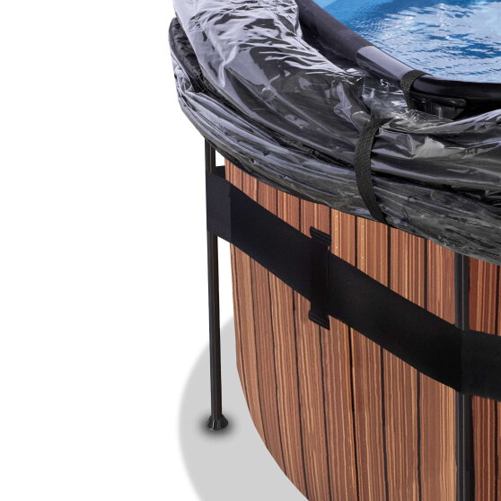 EXIT Wood pool ø450x122cm with sand filter pump and dome - brown