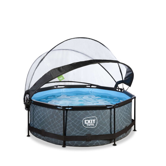 EXIT Stone pool ø244x76cm with filter pump and dome - grey