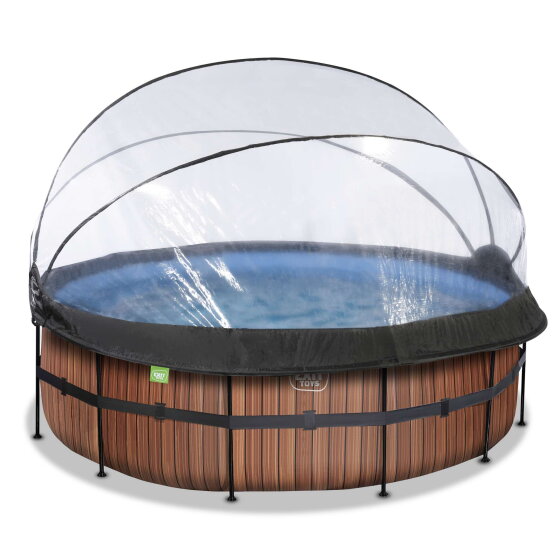 EXIT Wood pool &oslash;427x122cm with sand filter pump and dome - brown