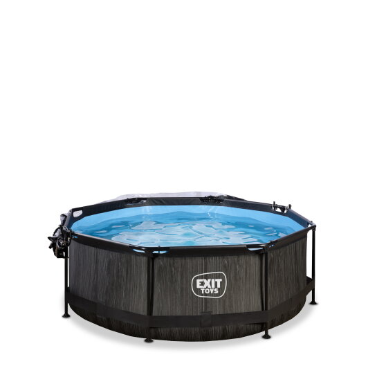 EXIT Black Wood pool ø244x76cm with filter pump and dome - black