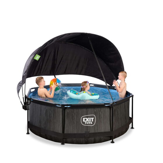 EXIT Black Wood pool ø244x76cm with filter pump and canopy - black