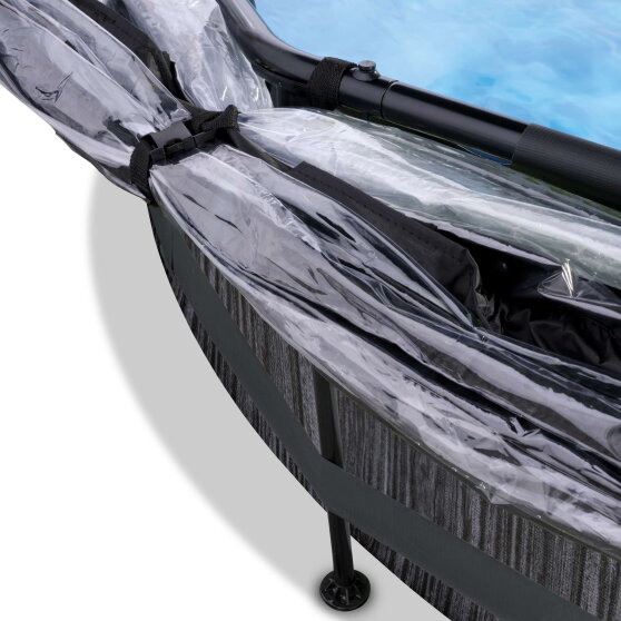 EXIT Black Wood pool ø360x76cm with filter pump and dome - black