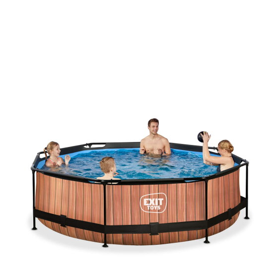 EXIT Wood pool &oslash;300x76cm with filter pump - brown