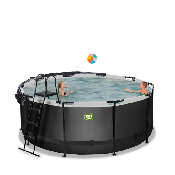 EXIT Black Leather pool ø360x122cm with sand filter pump and dome and accessory set - black