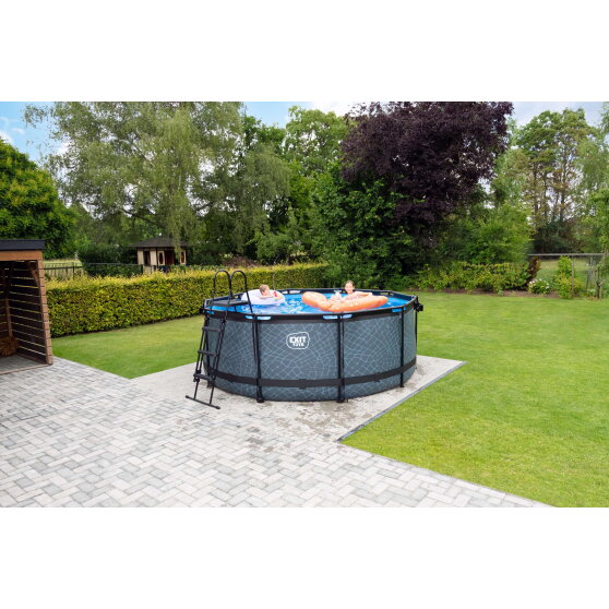 EXIT Stone pool &oslash;360x122cm with filter pump - grey