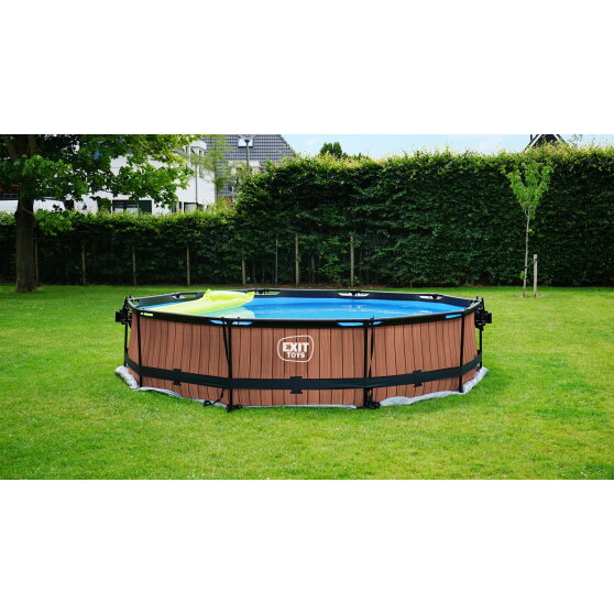 EXIT Wood pool &oslash;360x76cm with filter pump - brown