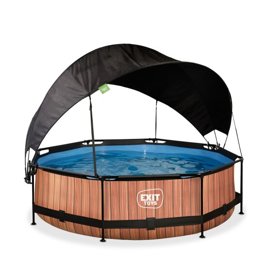 EXIT Wood pool ø300x76cm with filter pump and canopy - brown