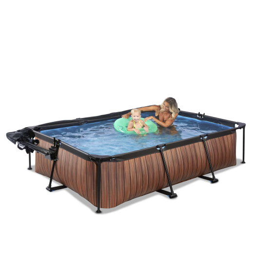 EXIT Wood pool 300x200x65cm with filter pump and dome and canopy - brown