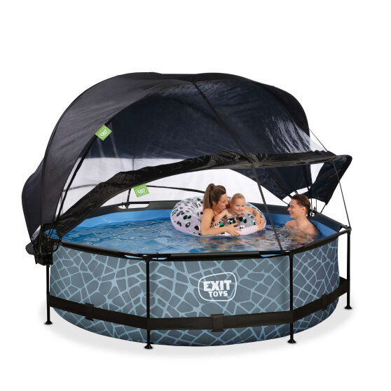 EXIT Stone pool &oslash;300x76cm with filter pump and dome and canopy - grey