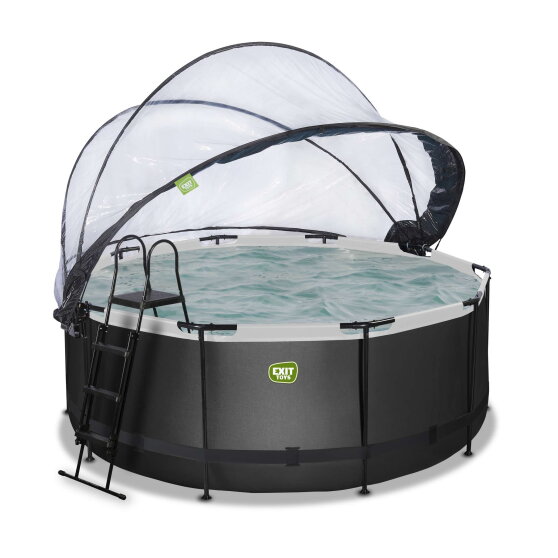 EXIT Black Leather pool &oslash;360x122cm with sand filter pump and dome and accessory set - black