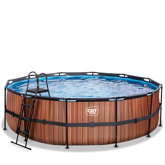 EXIT Wood pool ø488x122cm with filter pump - brown