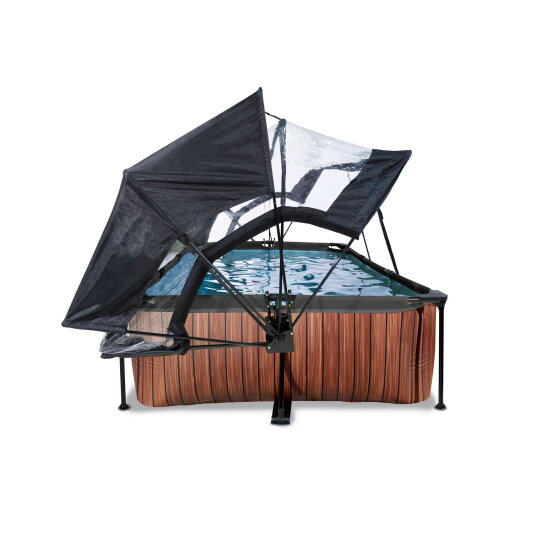 EXIT Wood pool 220x150x65cm with filter pump and dome and canopy - brown