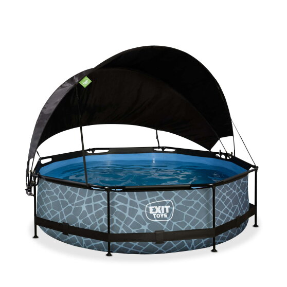 EXIT Stone pool &oslash;300x76cm with filter pump and canopy - grey