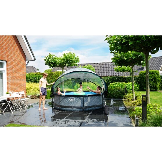 EXIT Stone pool ø300x76cm with filter pump and dome - grey