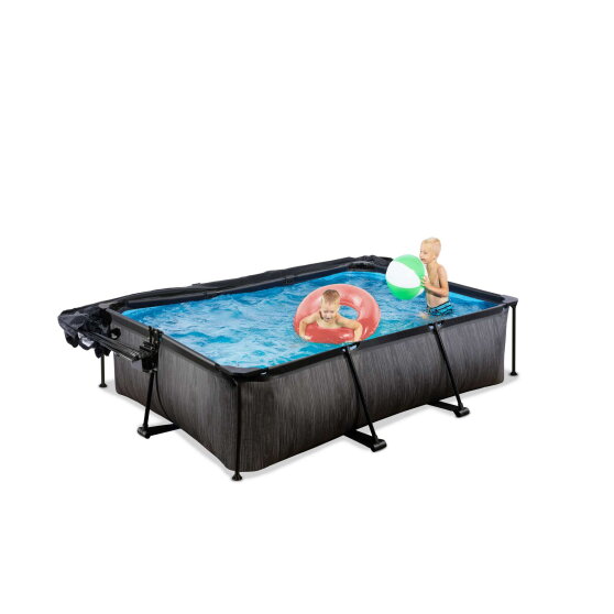 EXIT Black Wood pool 220x150x65cm with filter pump and dome and canopy - black
