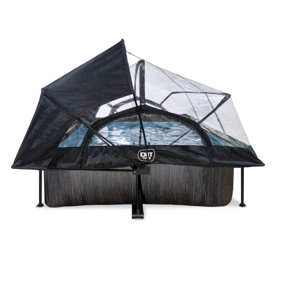 EXIT Black Wood pool 300x200x65cm with filter pump and dome and canopy - black