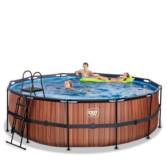 EXIT Wood pool &oslash;450x122cm with sand filter pump - brown