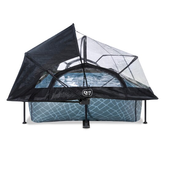 EXIT Stone pool 300x200x65cm with filter pump and dome and canopy - grey