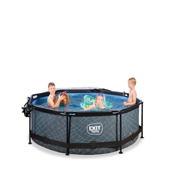 EXIT Stone pool ø244x76cm with filter pump and dome - grey