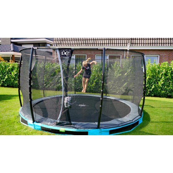 EXIT Elegant Premium ground trampoline ø427cm with Deluxe safety net - blue