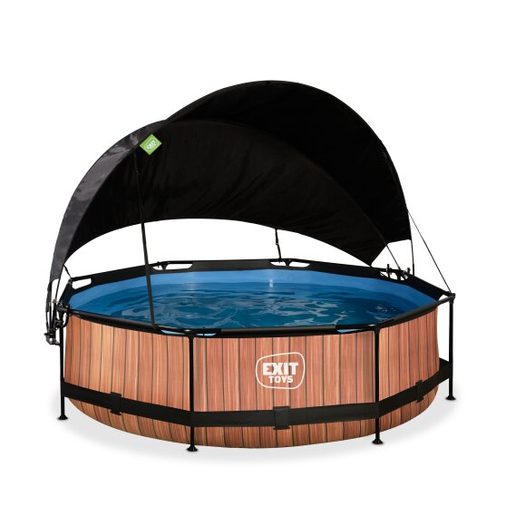 EXIT Wood pool ø300x76cm with filter pump and canopy - brown