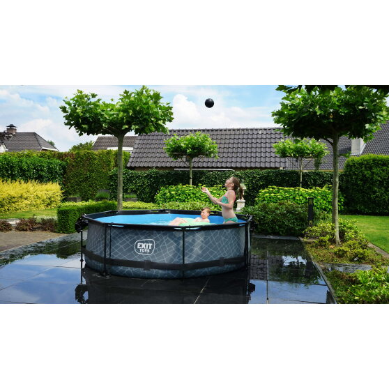 EXIT Stone pool &oslash;300x76cm with filter pump - grey