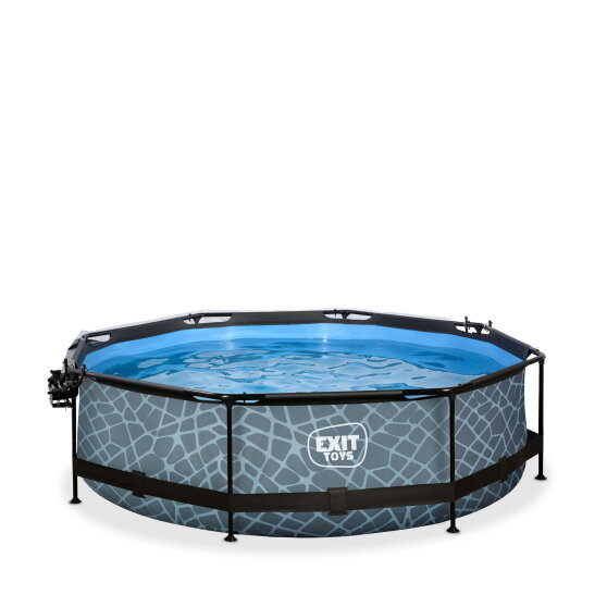 EXIT Stone pool &oslash;300x76cm with filter pump and dome and canopy - grey