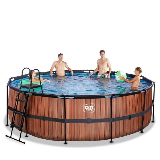 EXIT Wood pool &oslash;450x122cm with sand filter pump - brown