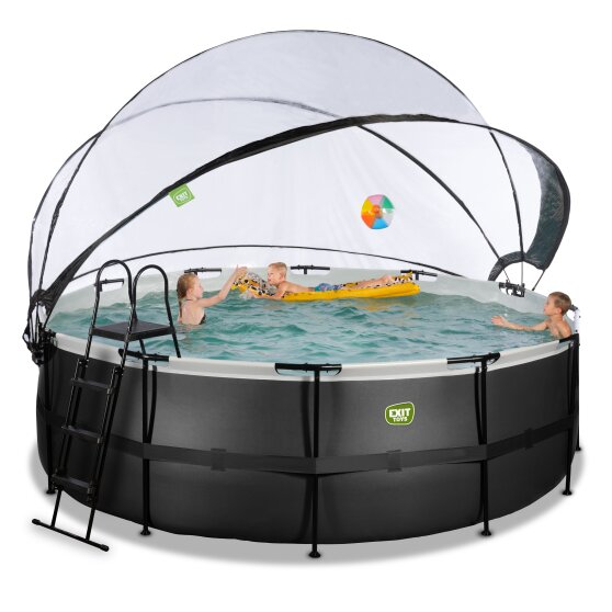EXIT Black Leather pool ø427x122cm with sand filter pump and dome - black