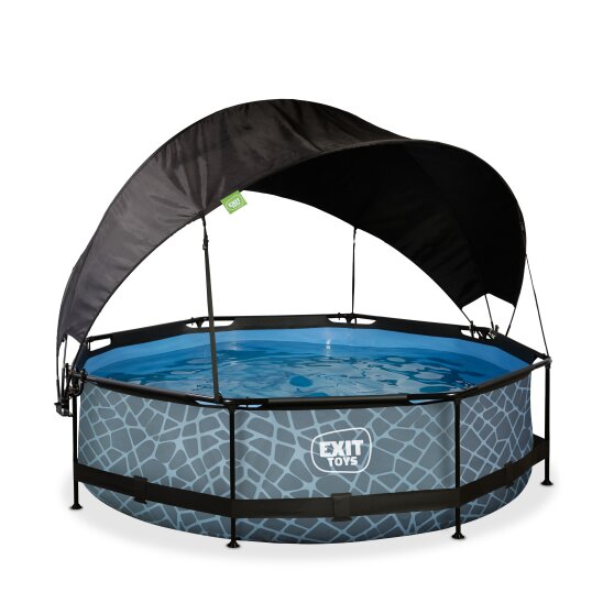 EXIT Stone pool ø300x76cm with filter pump and canopy - grey