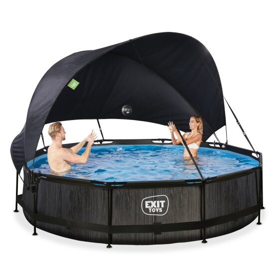EXIT Black Wood pool ø360x76cm with filter pump and canopy - black