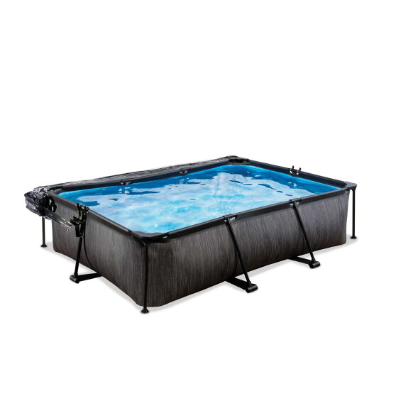EXIT Black Wood pool 300x200x65cm with filter pump and dome - black