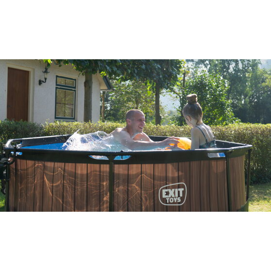 EXIT Wood pool &oslash;244x76cm with filter pump - brown
