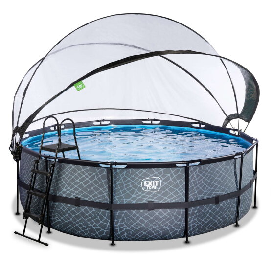 EXIT Stone pool &oslash;427x122cm with sand filter pump and dome - grey