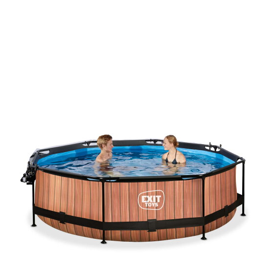 EXIT Wood pool &oslash;300x76cm with filter pump and dome - brown