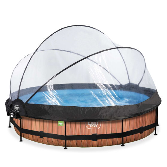EXIT Wood pool &oslash;360x76cm with filter pump and dome and canopy - brown