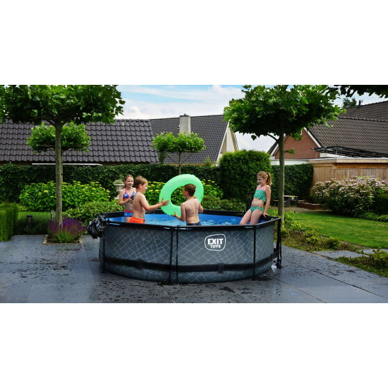EXIT Stone pool ø300x76cm with filter pump and dome - grey
