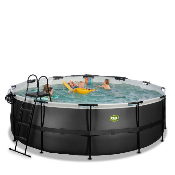 EXIT Black Leather pool &oslash;427x122cm with sand filter pump and dome and accessory set - black
