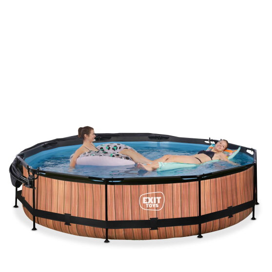 EXIT Wood pool &oslash;360x76cm with filter pump and canopy - brown